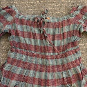 Free People Red and Blue Plaid Blouse
